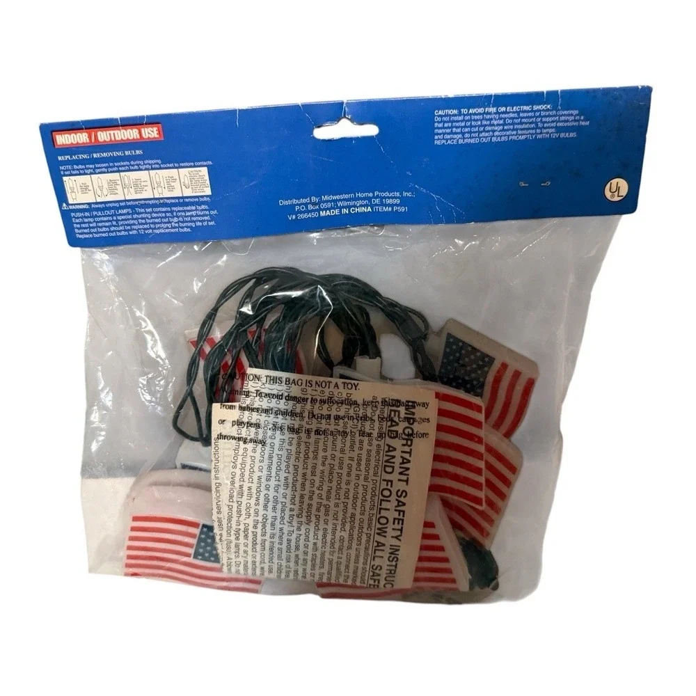 Vintage Festive Party Lights American Flags America's 250th Birthday 6 Feet New